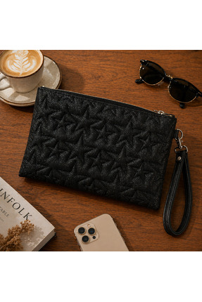 Newish Polo Kadın Yıldız Desenli Parlak Portföy & Clutch Çanta