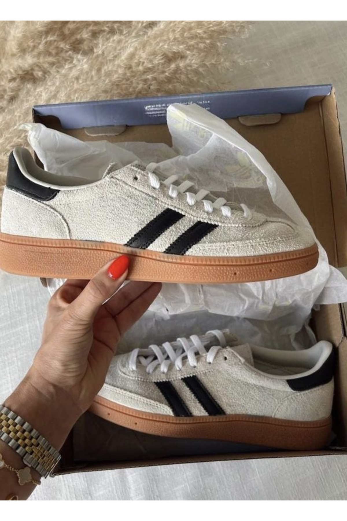 Spezz Imported Handball Grey Striped Suet Sneakers
