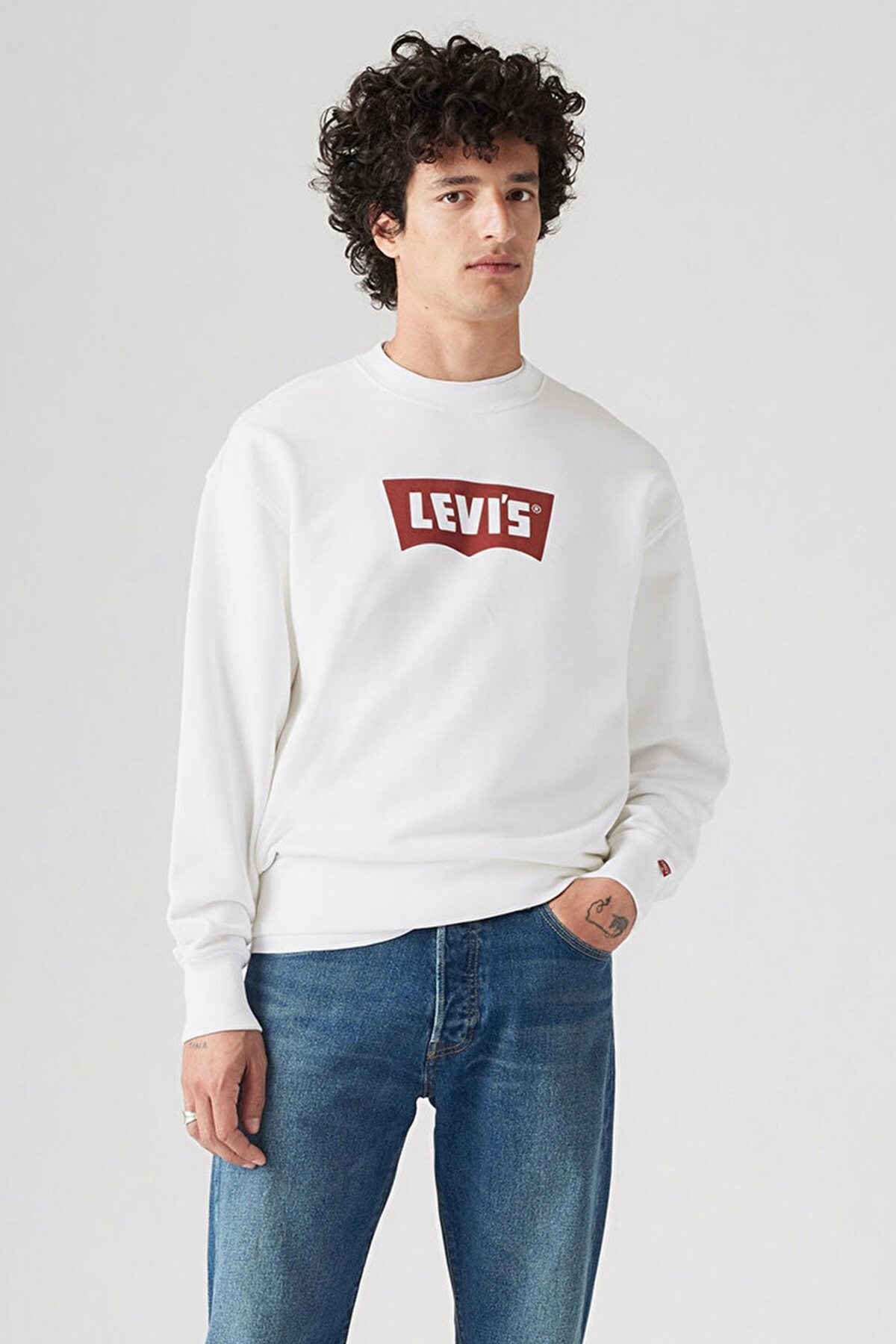 سویشرت یقه گرد سفید مردانه ممتاز 003VK-0003 لیوایز سویشرت Levi's