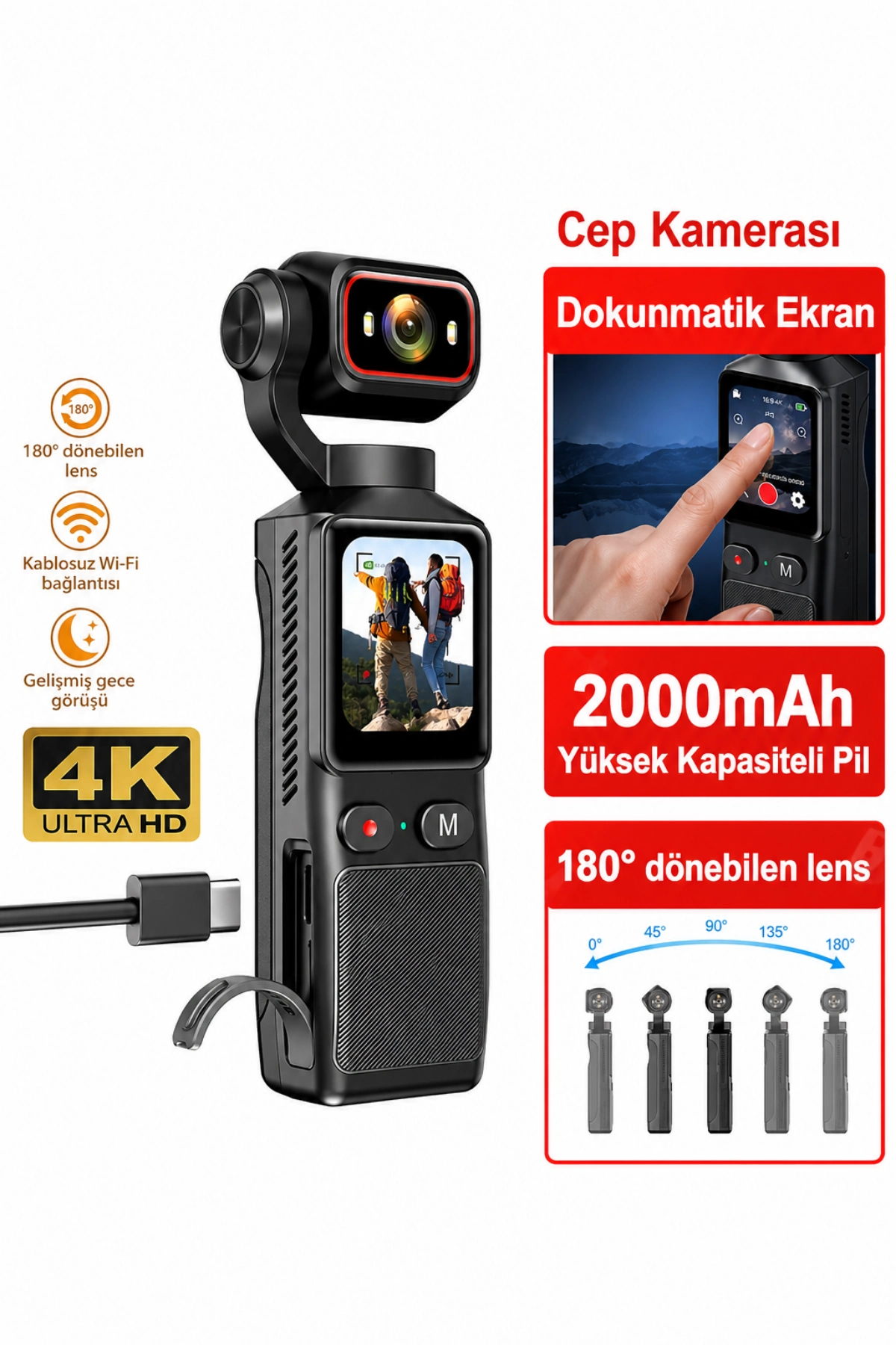 Blackbird Game Center Glr L19 4K Ultra HD Wi-Fi Vlog Kamerası 180 Dönebilir Lens, 6 Eksenli Sarsıntı Önleyici