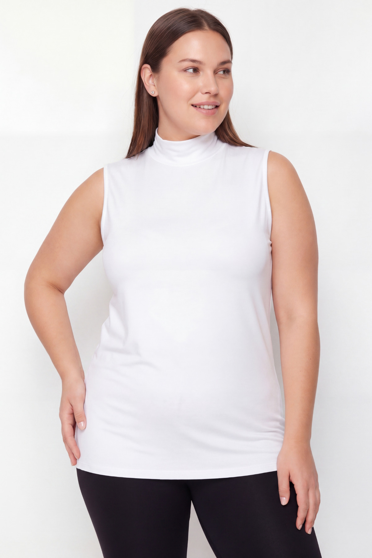 Arma Yıldız Kadın Büyük Beden Balıkçı Yaka Kolsuz Body Beyaz Siyah 2'li Paket görsel 2
