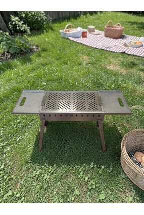 NATURELMETAL Sehpalı Galvaniz Katlanır Mangal Krom Izgara 50cm