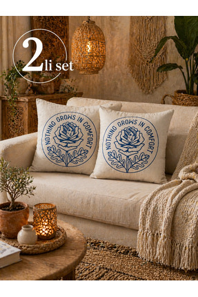 megi concept Dijital Baskılı Motto Yazılı Çiçek Desen Mavi Fermuarlı Minimal ...