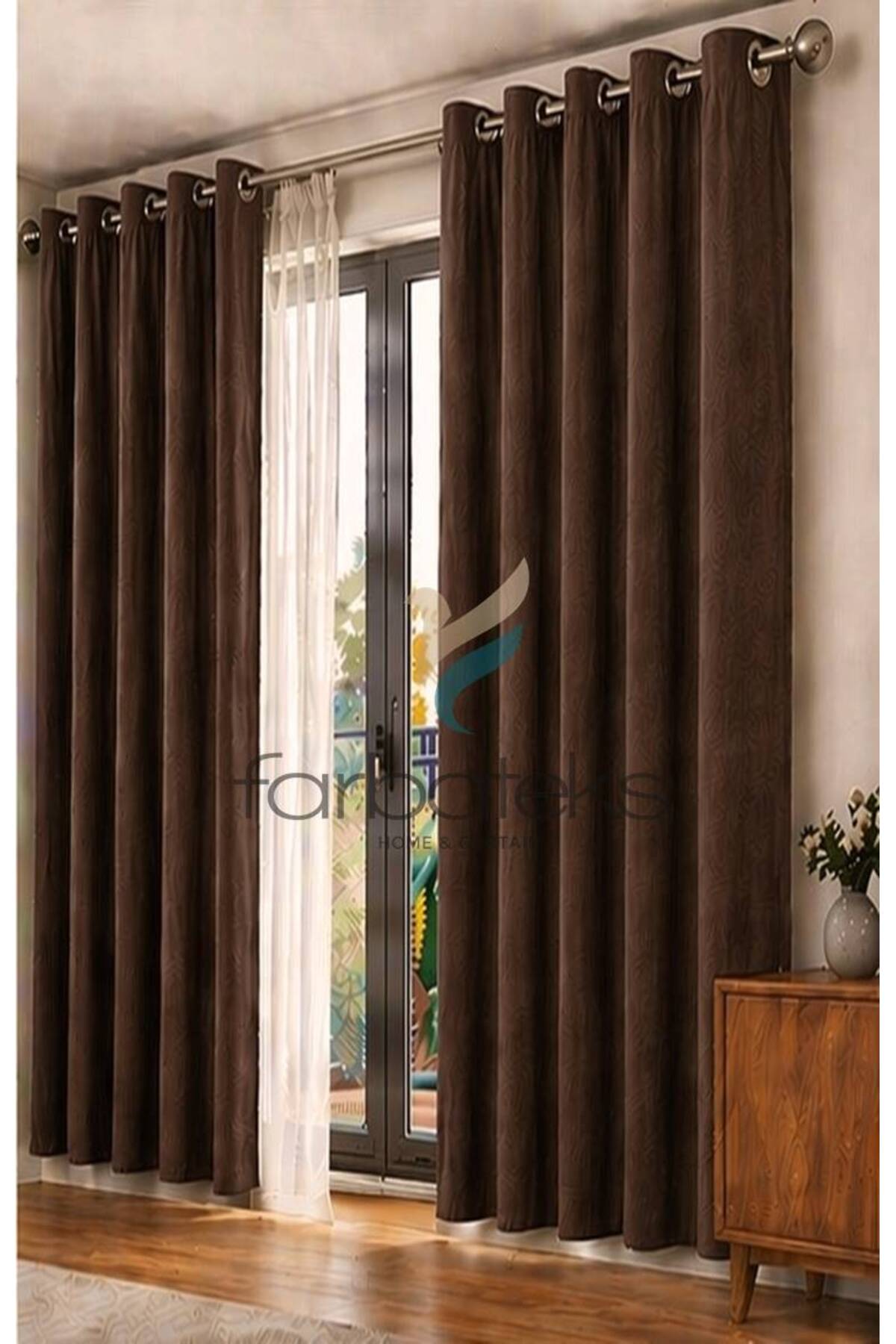 Coffee Velvet Rustic Velvety Fabric Curtain