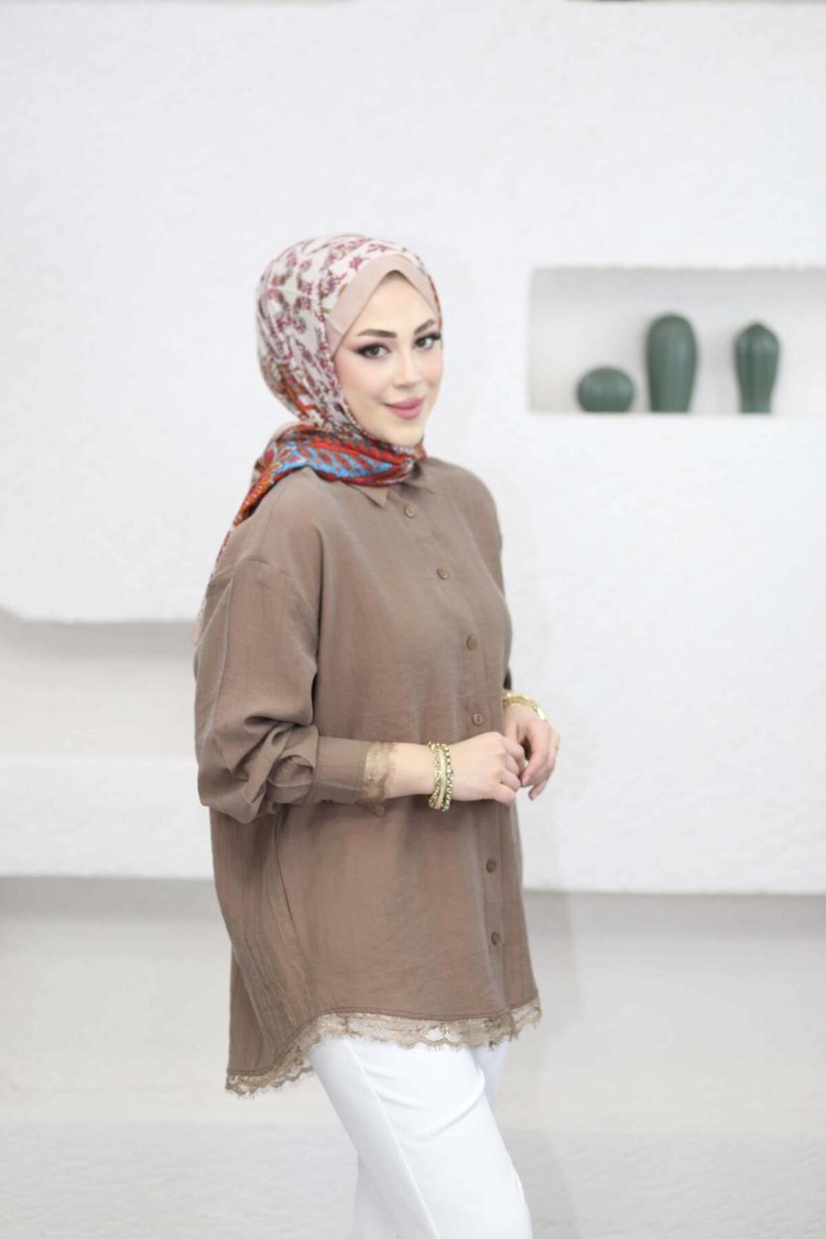 Suede Style  6394 - Şık, Rahat Viva Dantel Detaylı Kadın Gömlek
