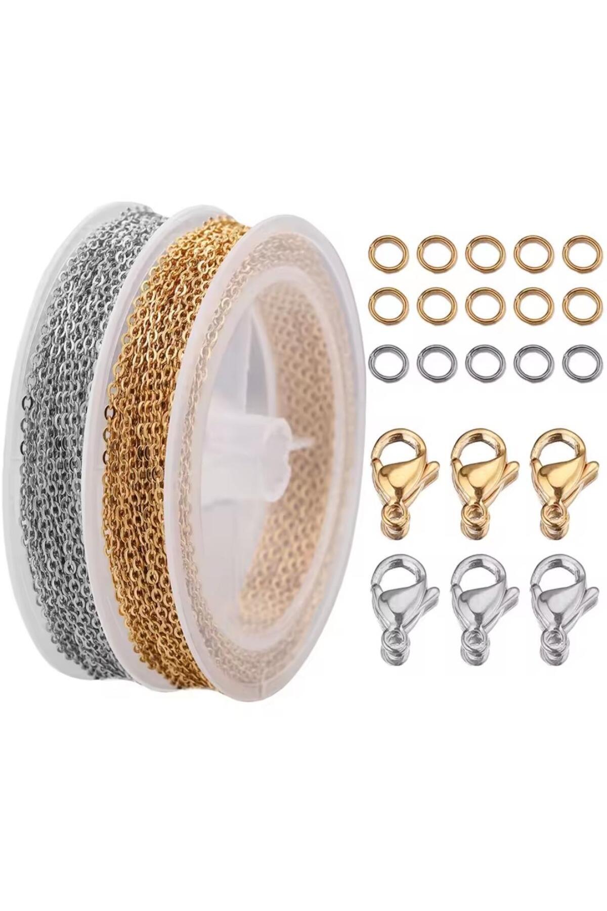 4 Meters Gold and Silver Anti-Blackening Chain Ring and Parrot Clip Set Jewelry Making Materials