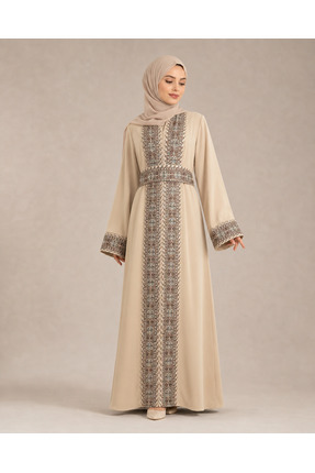 ZENYA Abaya Sahra Abaya Nakış İşlemeli Kuşaklı İçlikli Tesettür Abaya