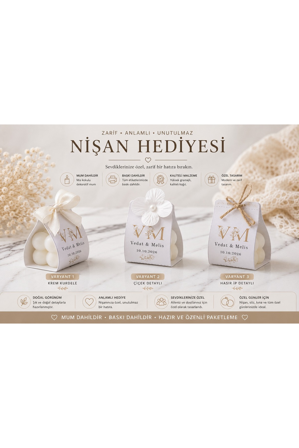 10 Adet İsimli Bubble Mum Hediyelik | Nişan Nikah Düğün Sünnet Mevlüt Kurdele,Orkide veya Hasır ip Süslemeli Kişiselleştirilebilir