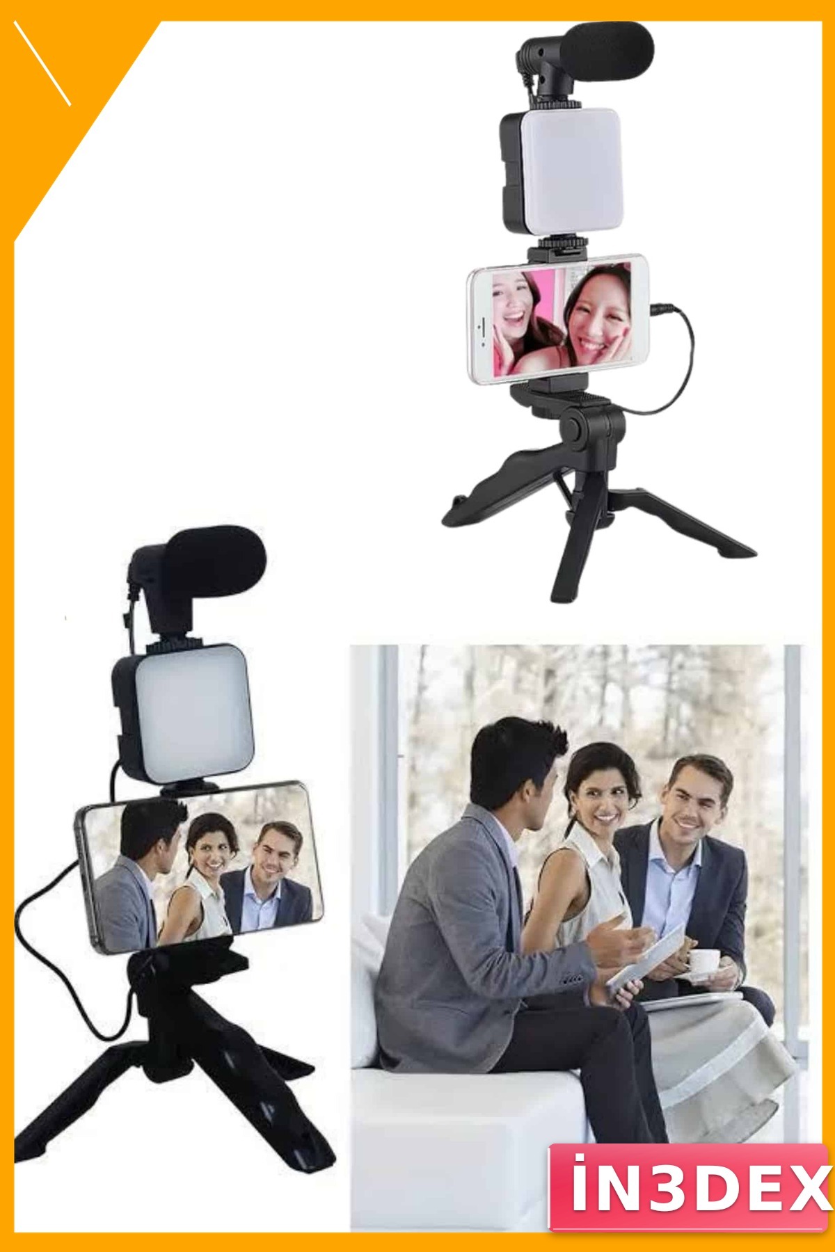 Vlog Video Kayıt Seti LED Işıklı Telefon Tutucu Mikrofon