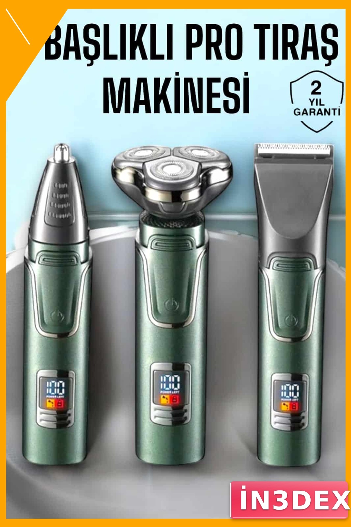 3 Başlıklı Şarjlı Saç Sakal Tıraş Makinesi Vücut Bakım Seti