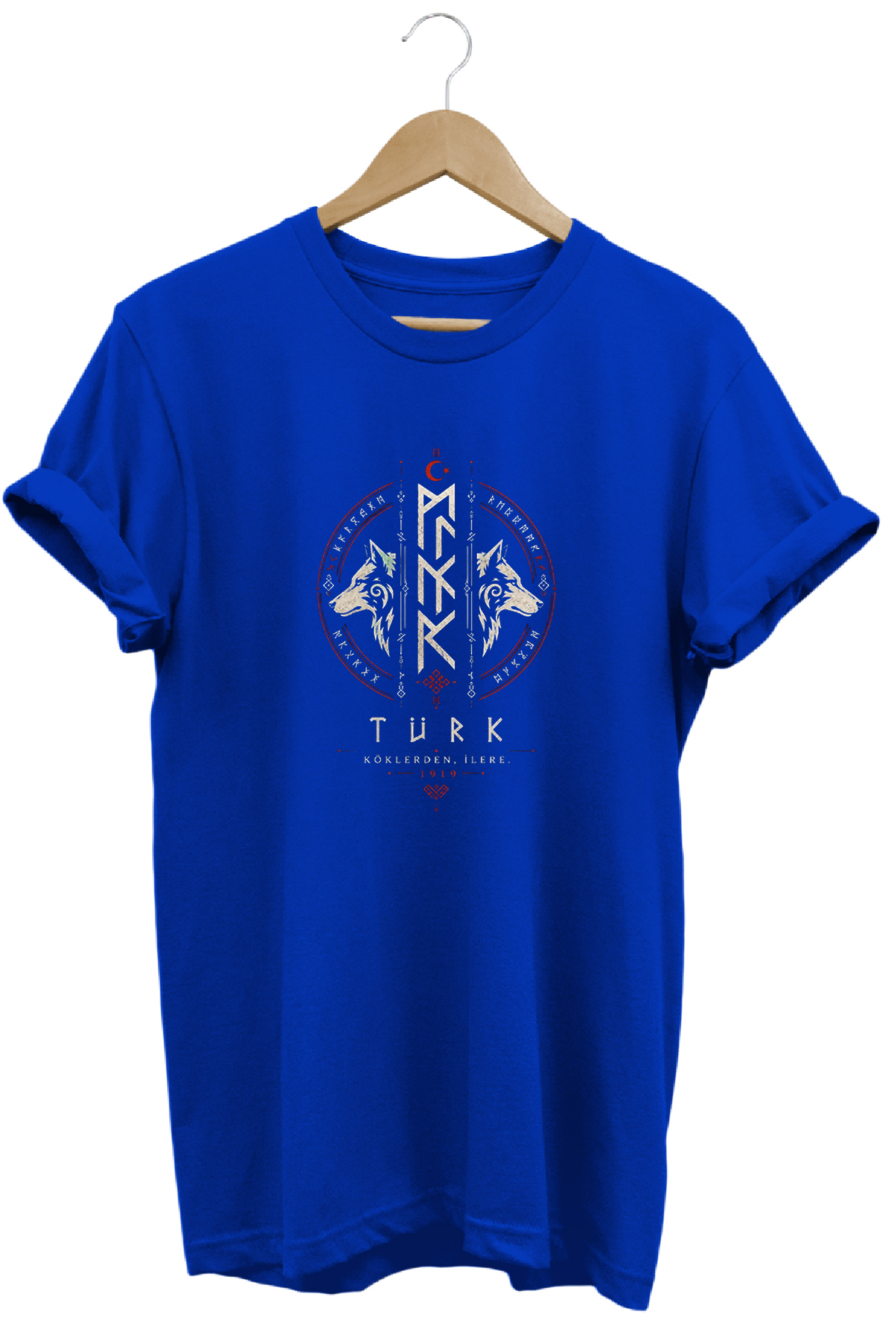 Göktürk Turkish Written and Double Graywolf Printed Special Design T-Shirt