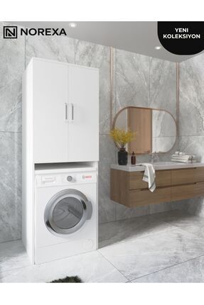 NOREXA Çamaşır Makinesi Dolabı Çok Raflı Banyo Düzenleyici Dolap | Kapaklı Ra...