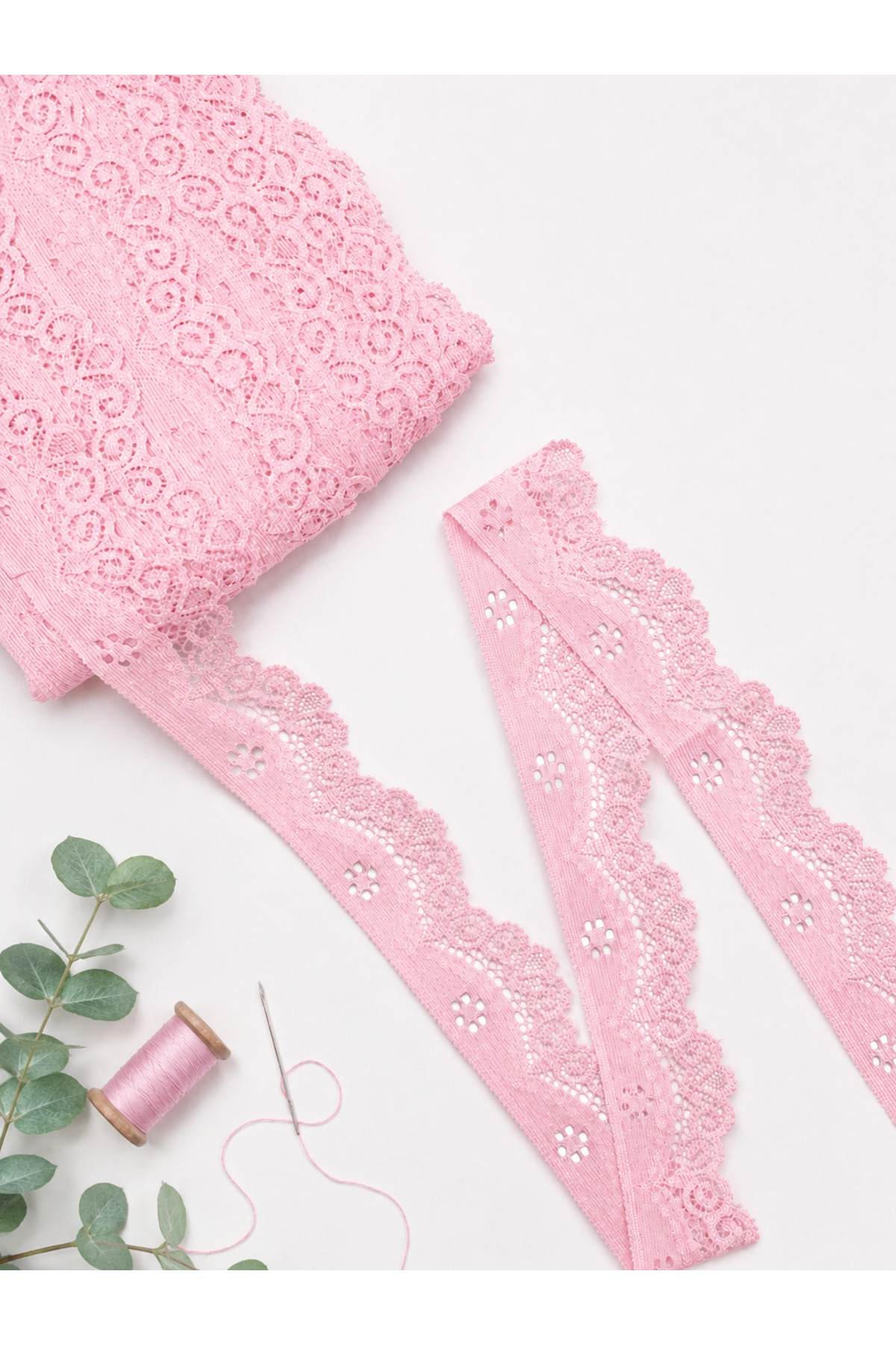 Lycra Lace 3 cm Width – Pink – 5 Meters Flexible Lace Fabric