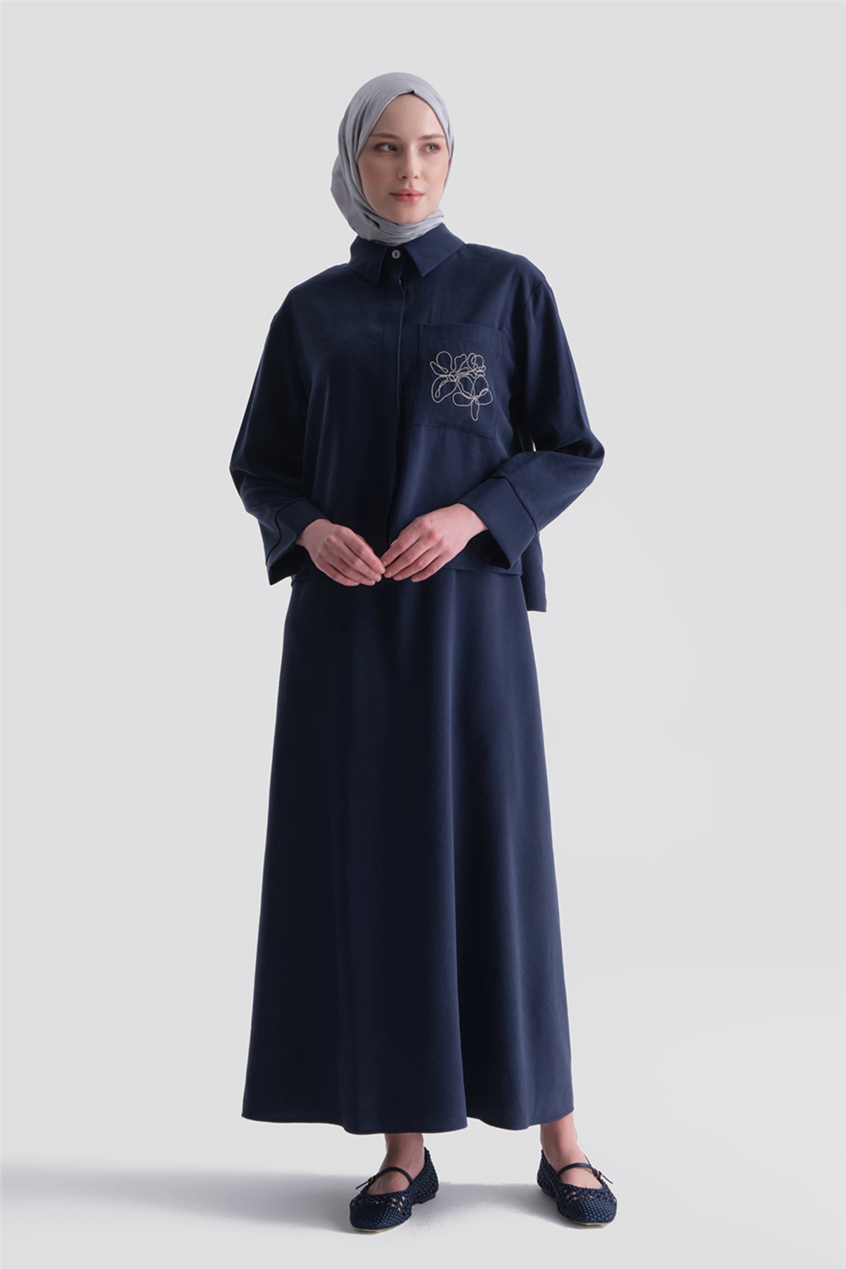 Armine Embroidered Jacket Dress Suit Navy Blue