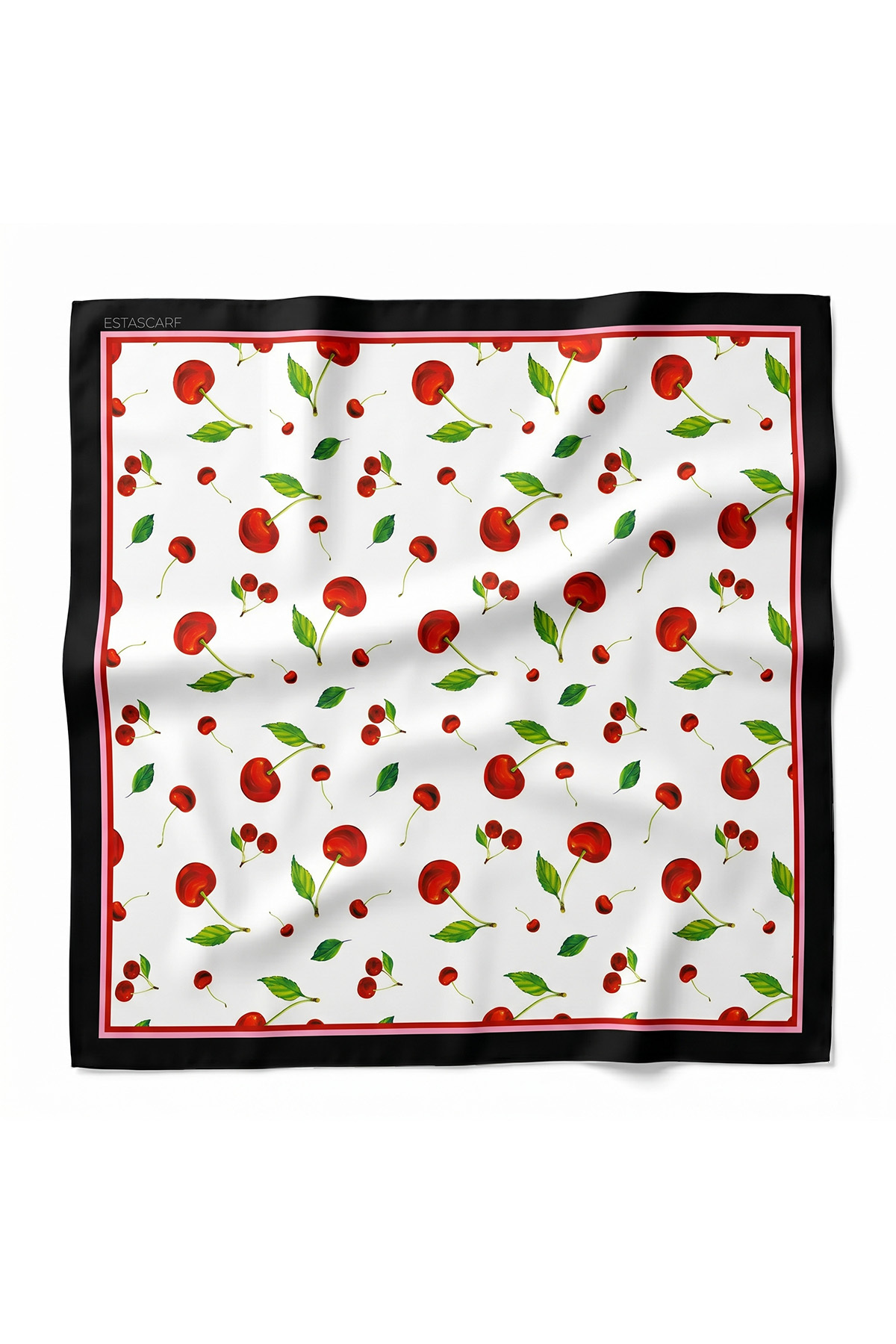 tarzınısec Tarzını Seç Siyah Çerçeveli Kiraz Desenli Fular / Bandana 70x70 cm