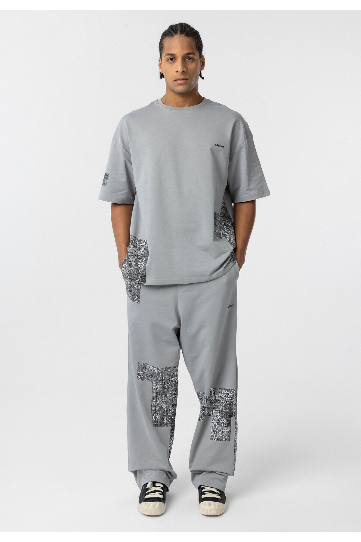 Etnik Desenli Oversize Eşofman Takım — خاکستری DND_40-864 — تصویر 2 از 6