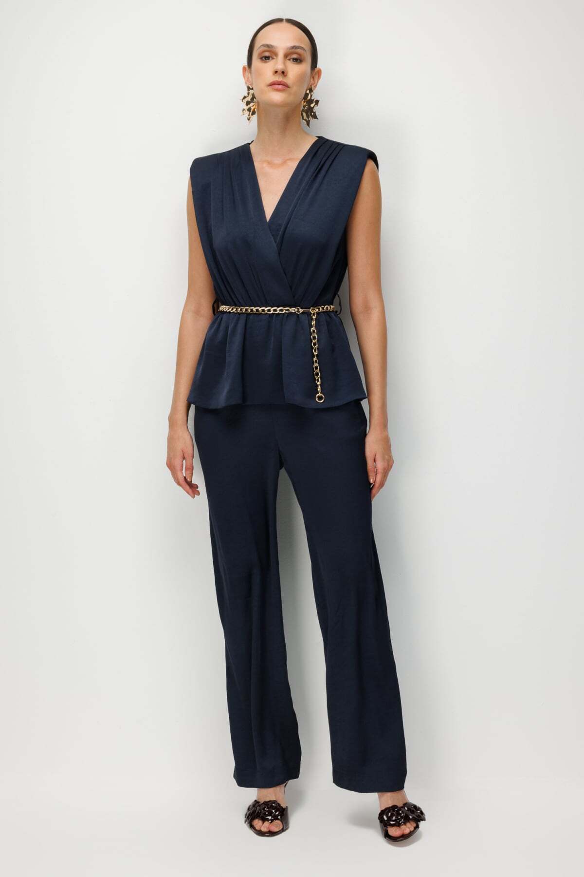 Sleeveless Jumpsuit with Chain Accessory