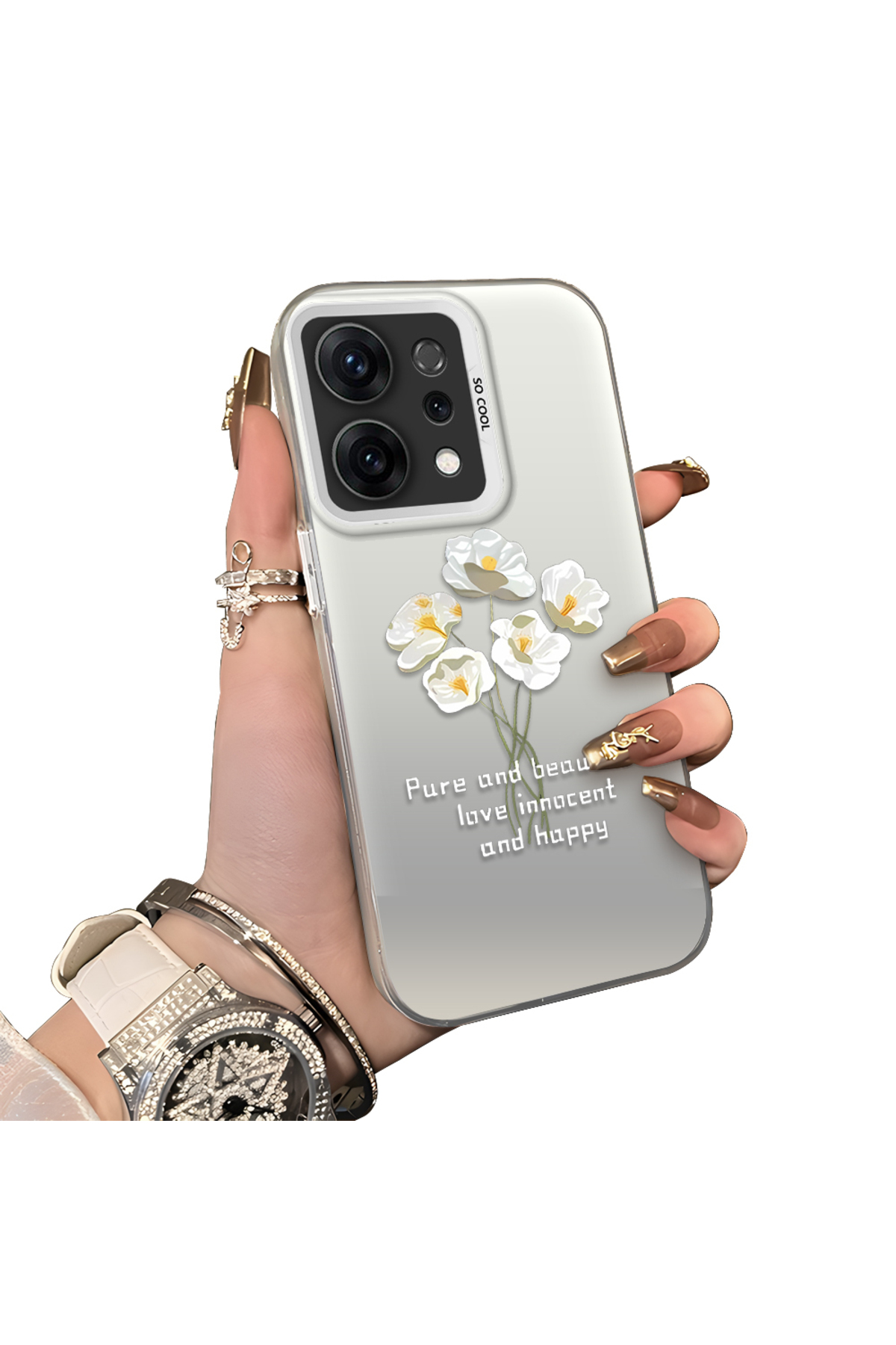 Oppo Reno 14f Compatible Hard Acrylic Rear Silicone Edge Lens Protection Case