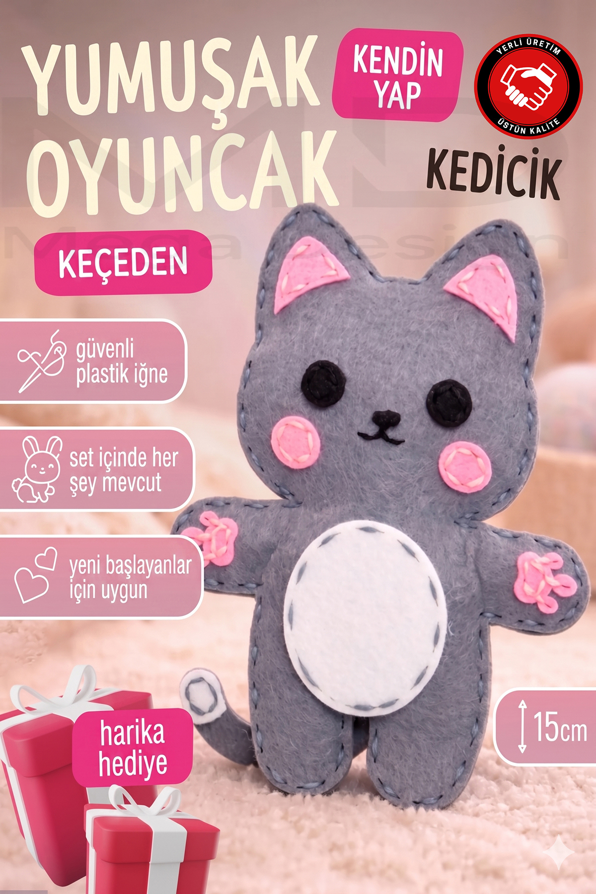 Mega Design Kendin Yap Kedi Figürlü Keçe Dikiş Seti - Eğitici Çocuk El İşi Aktivite Kiti