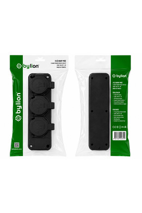 Bylion 3’lü Topraklı Grup Priz IP44 Kapaklı Siyah