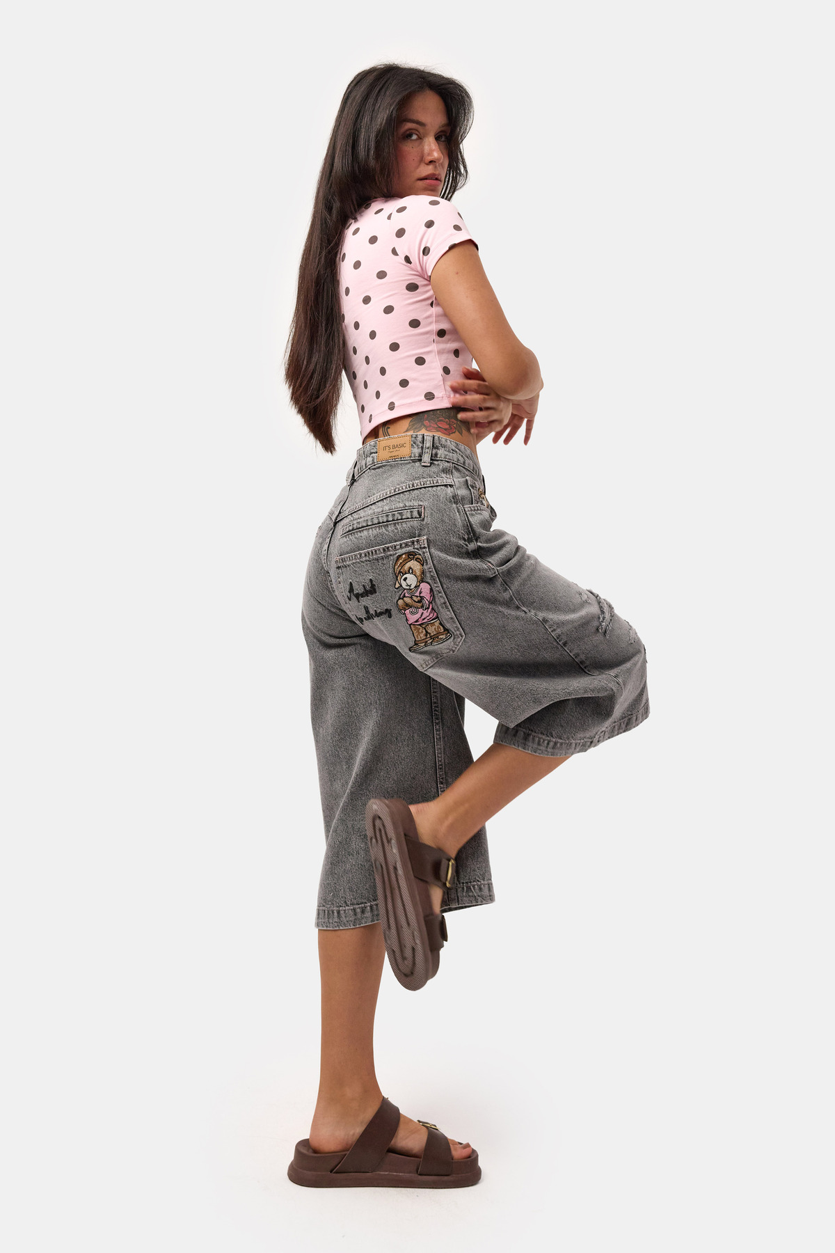 it's basic Ženske dimljene 12s6-13 široke bermuda šortseve od maksi denim diz...