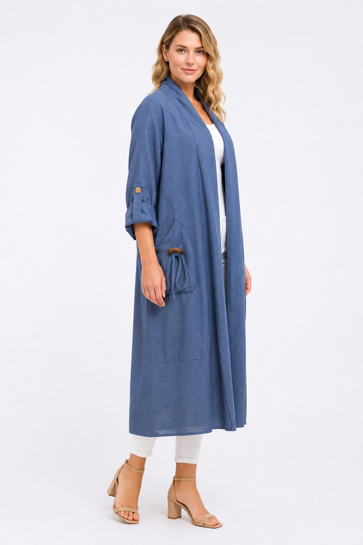 Women's Plus Size Indigo, Foldable Sleeve Detail, Container with Pocket 65N39458