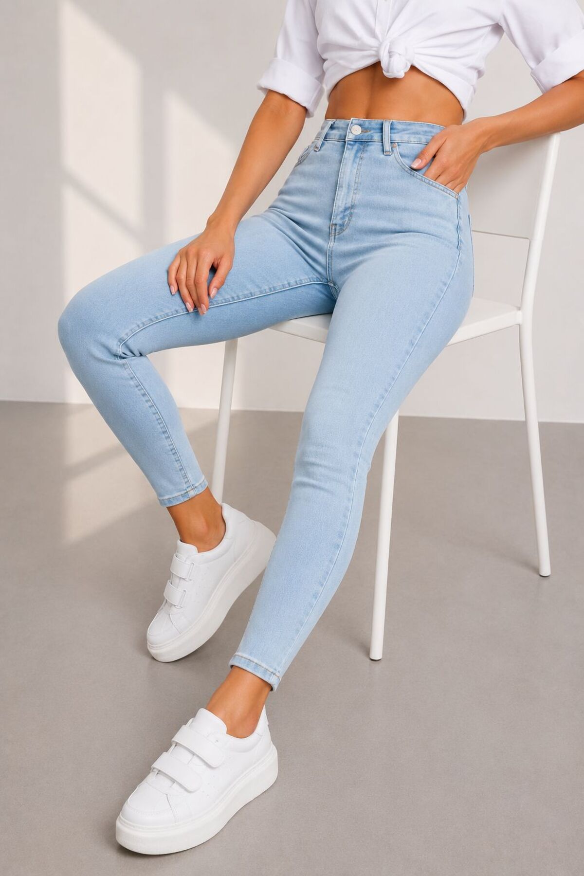 Lighter Jeans Kadın Açık Mavi Yüksek Bel Skinny Fit Toparlayıcı Jean Pantolon