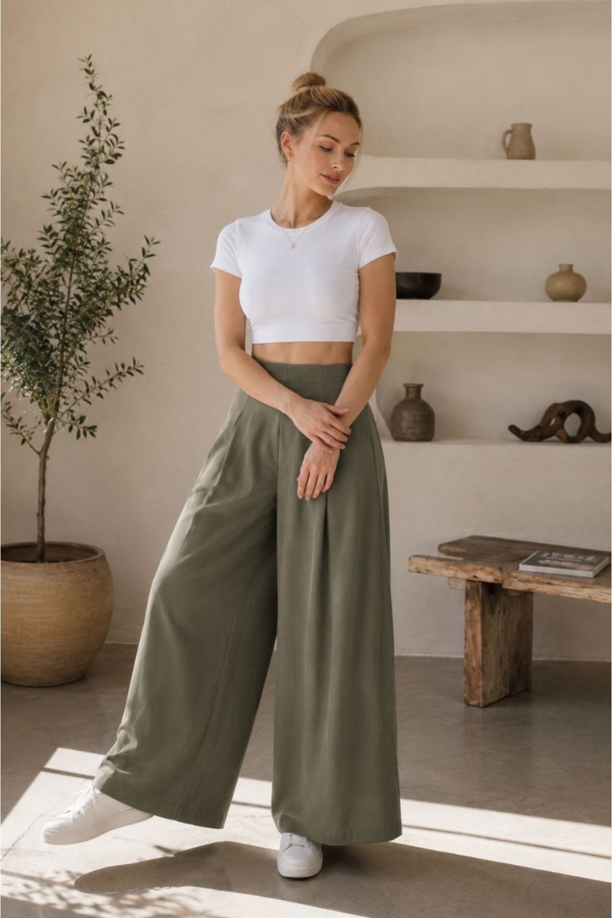 KEHER Women's High Waist Loose Leg Casual Pants