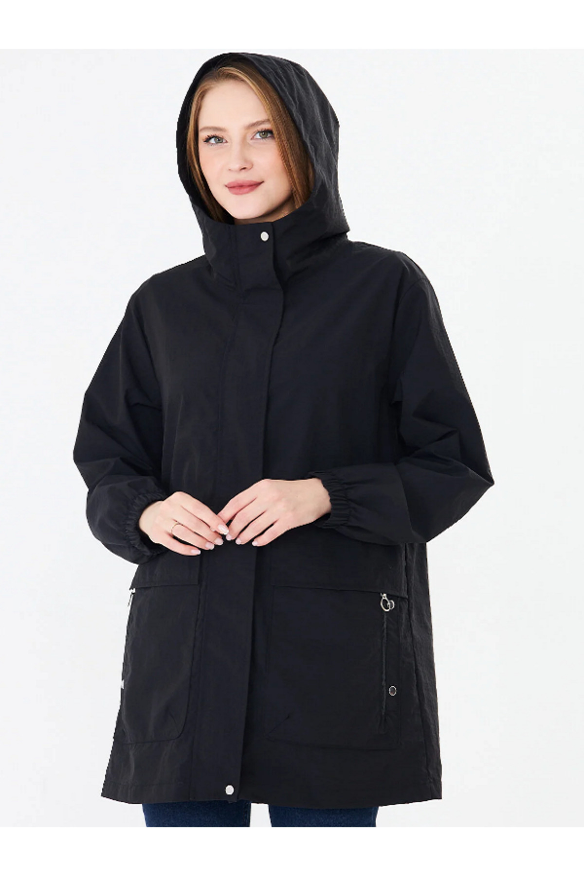 PIQUE Kadın Kapüşonlu Beli Ayarlanabilir Astarsız Yağmurluk Buse görsel 2