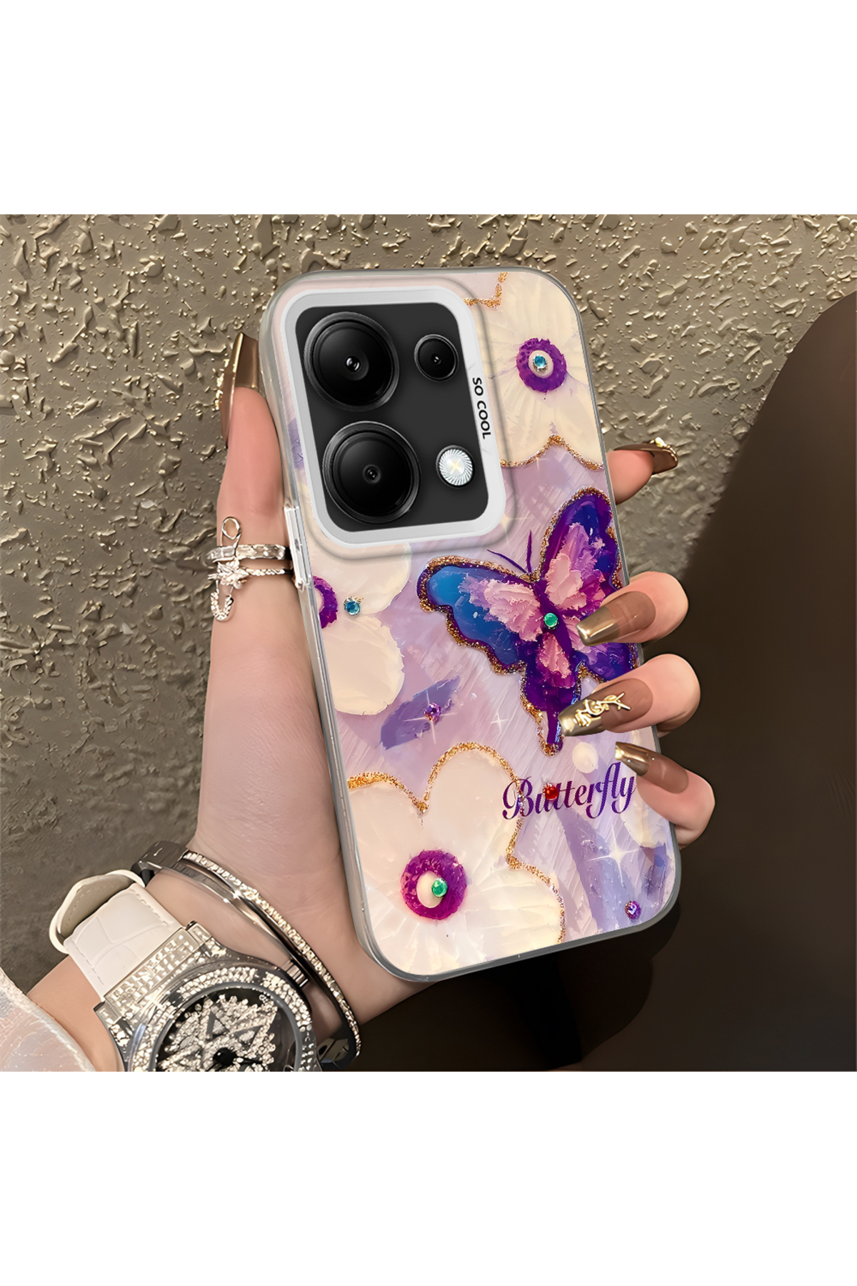 Redmi Note 13 Pro 4G Compatible Silicone Edge Hard Back Case Couple Phone Case Butterfly Pattern