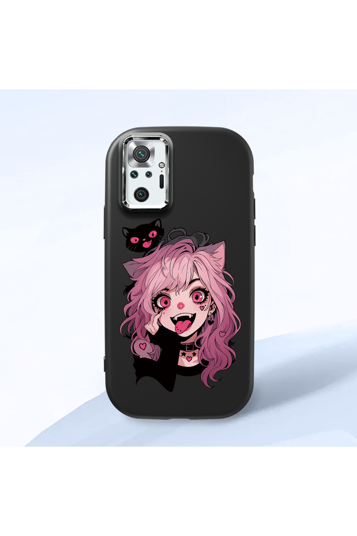 Redmi Note 10 Pro Compatible Case Camera Protector Black Silicone Couple Phone Case with Cat Pattern