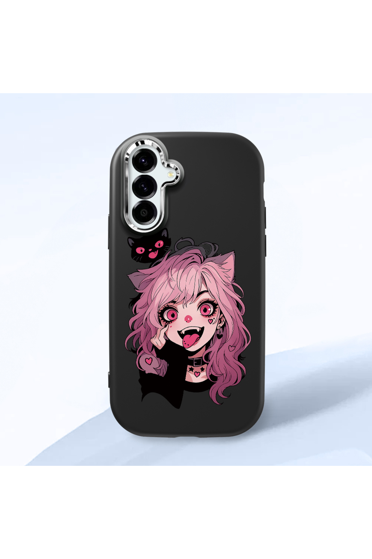 Samsung Galaxy A56 Compatible Case camera protector Black Silicone Couple Phone Case with Cat Pattern