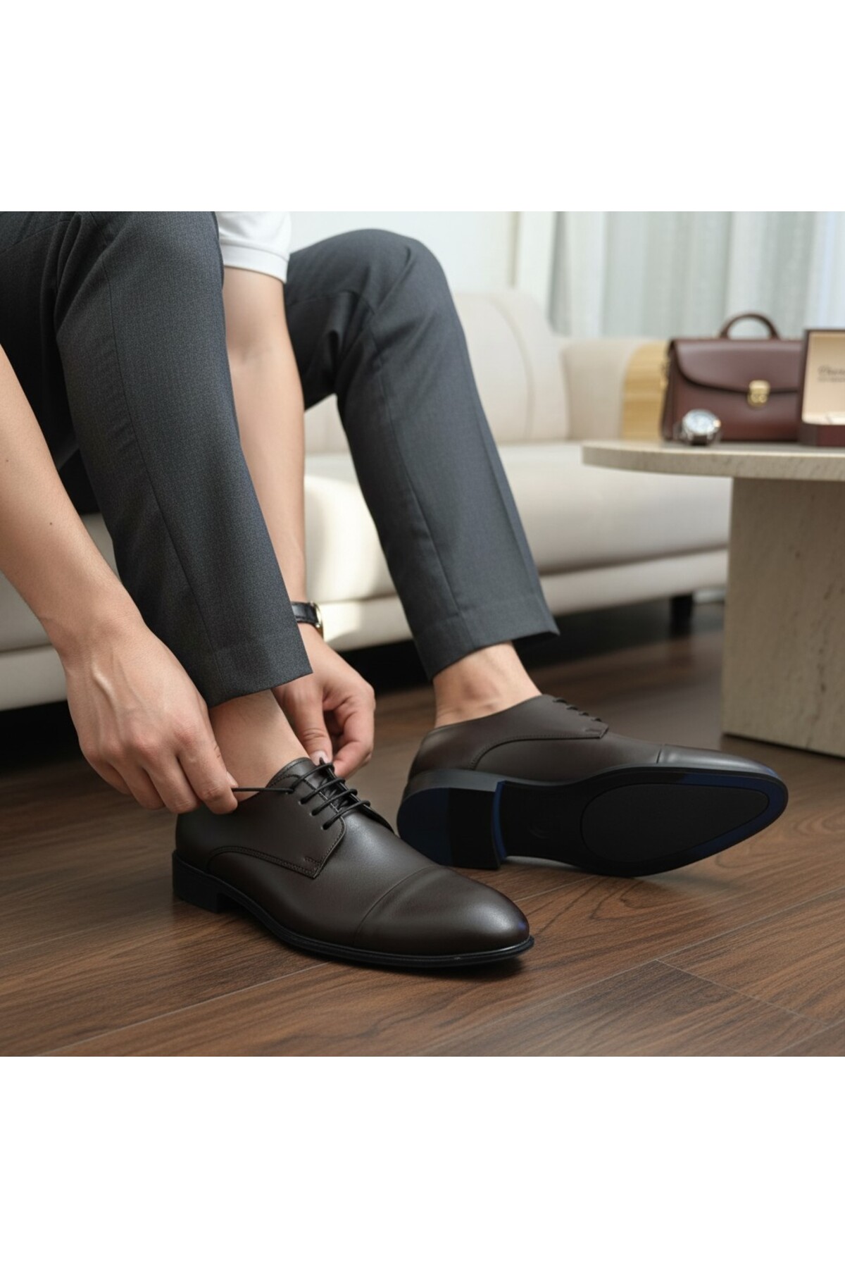 RAYVORA ERKEK RUGAN VE MAT DERİ BAĞCIKLI PVC TABAN DAMATLIK VE TAKIM ALTINA UYGUN KLASİK KUNDURA AYAKKABI görsel 5