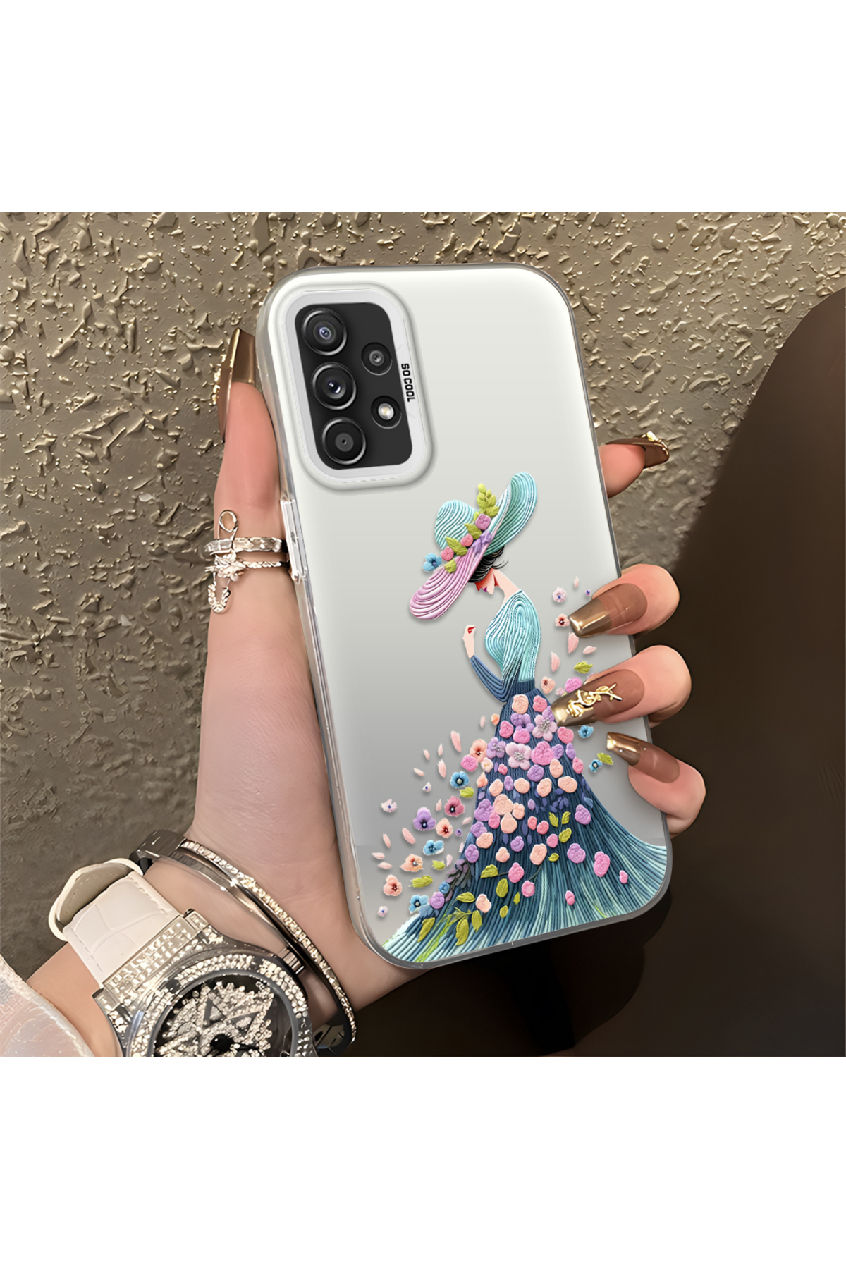 Samsung Galaxy A52S 5G Compatible Silicone Edge Hard Back Case Couple Phone Case with Pretty Girl Pattern