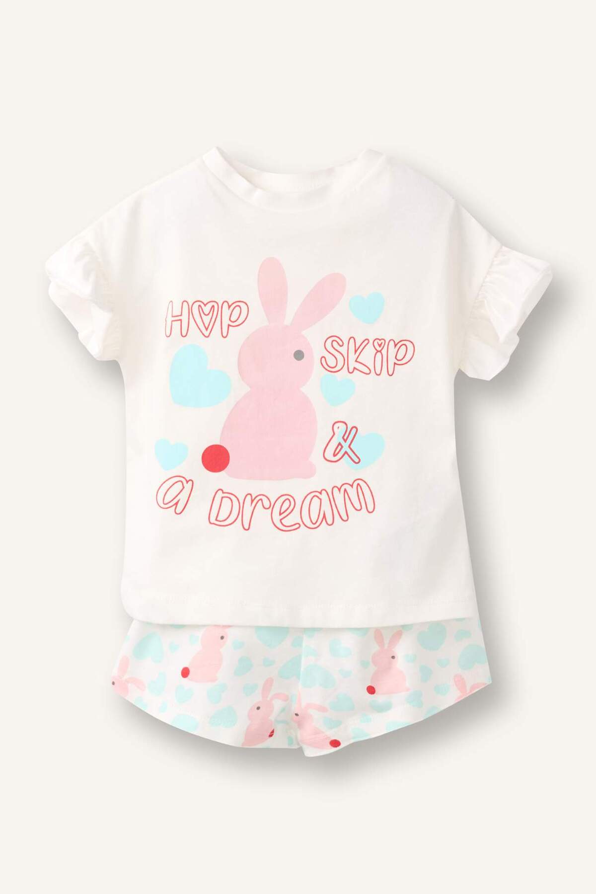 100% Cotton Ribbed 2pcs Ecru Pajamas Set Baby Girl H9307A526SM