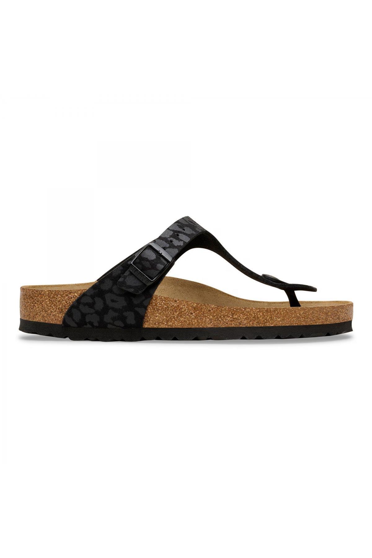 دمپایی لاانگشتی زنانه گیزه مدل Syn Leopard مشکی بیرکن استاک دمپایی Birkenstock