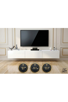 SEMİH MOBİLYA 180 cm Parlak Beyaz MDF Duvara Monte TV Ünitesi