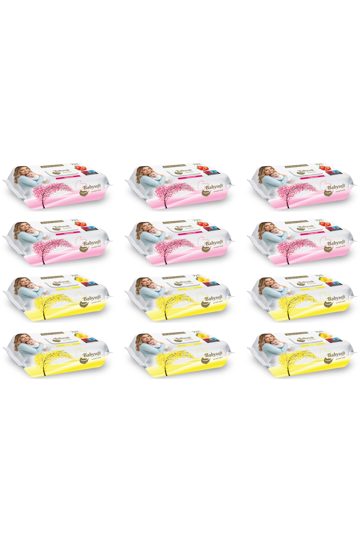 Babysoft Мокри кърпички, смесена кутия, 6 броя ягодови и 6 броя лимонови, 72 ...