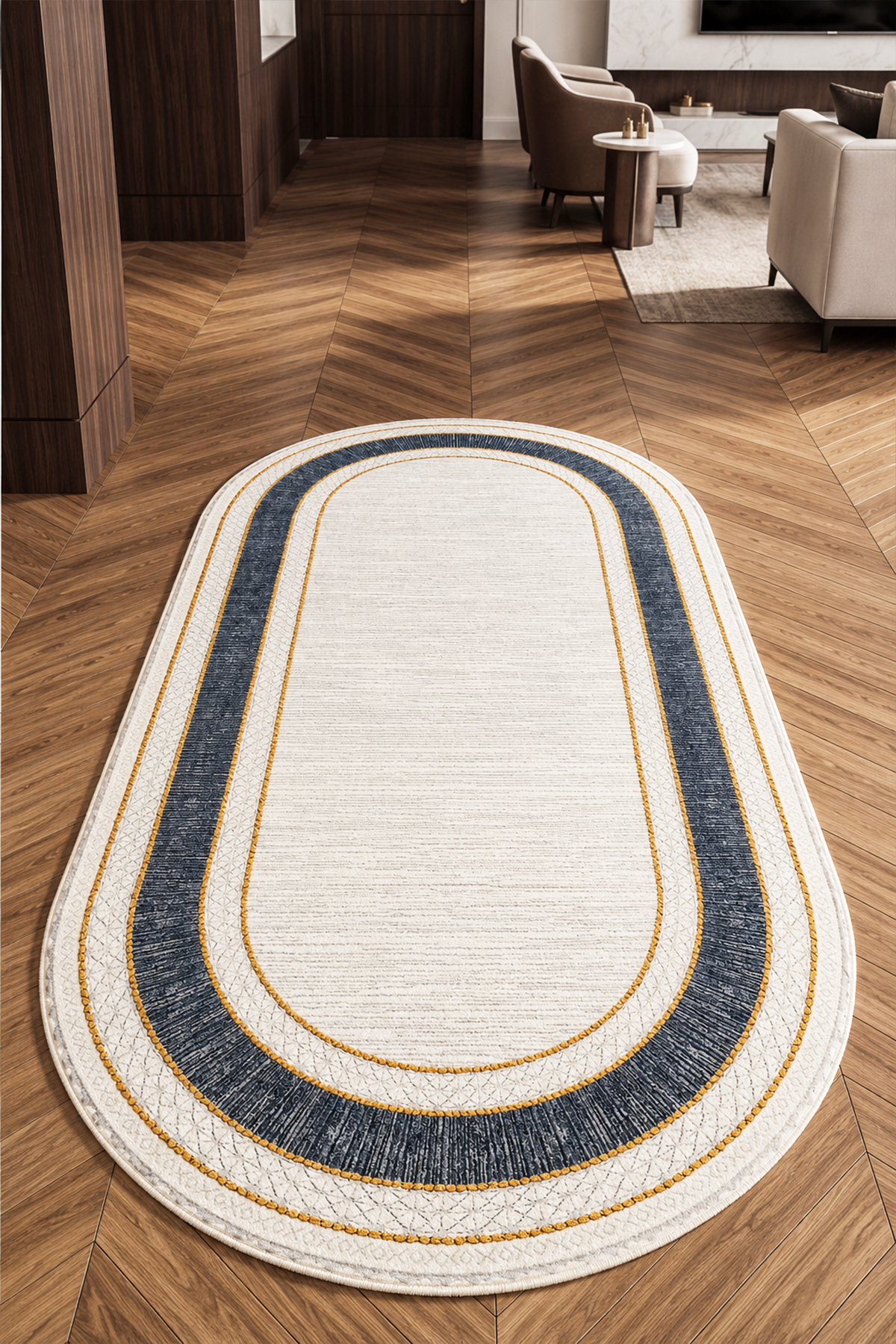 Bestie Oval Machine Washable Anti-Slip Base Stainproof Digital Lounge Rug Kitchen Rug and Runner