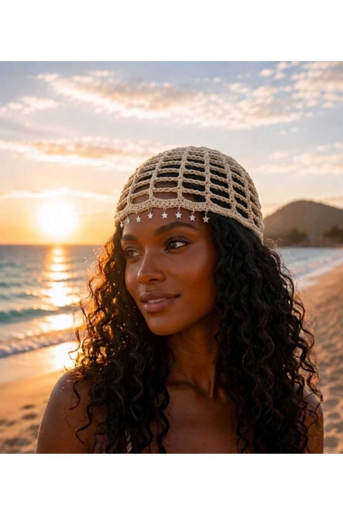 MAKSESUAR 100% Handmade Knitted/Bohemian Mesh Summer Beret, Crochet Hat, Buckle Beach Hair Accessory