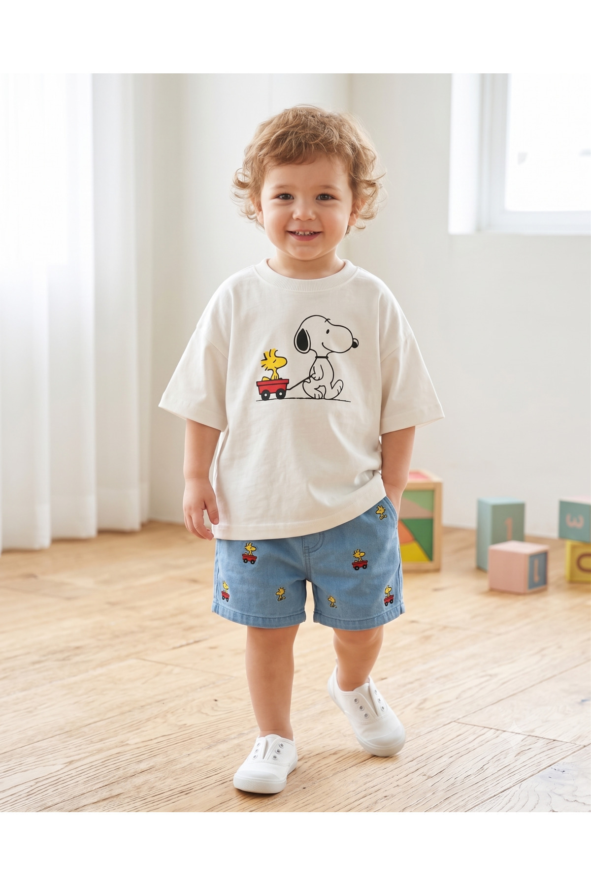 babytex Children's Oversize Printed T-Shirt with Bicycle Character Pattern, 100% Cotton Unisex T-Shirt