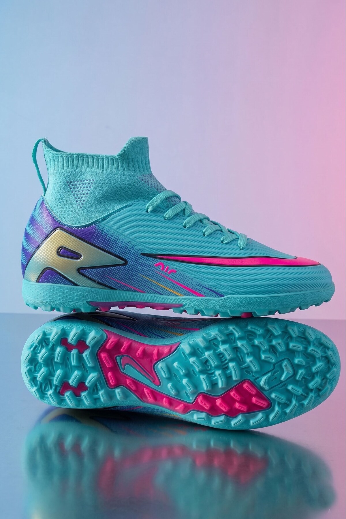 AlbiShoes Erkek Halı Saha Ayakkabı Kaliteli İthal Taban Çim Saha Çoraplı Ayağı Saran Esnek Konforlu görsel 4