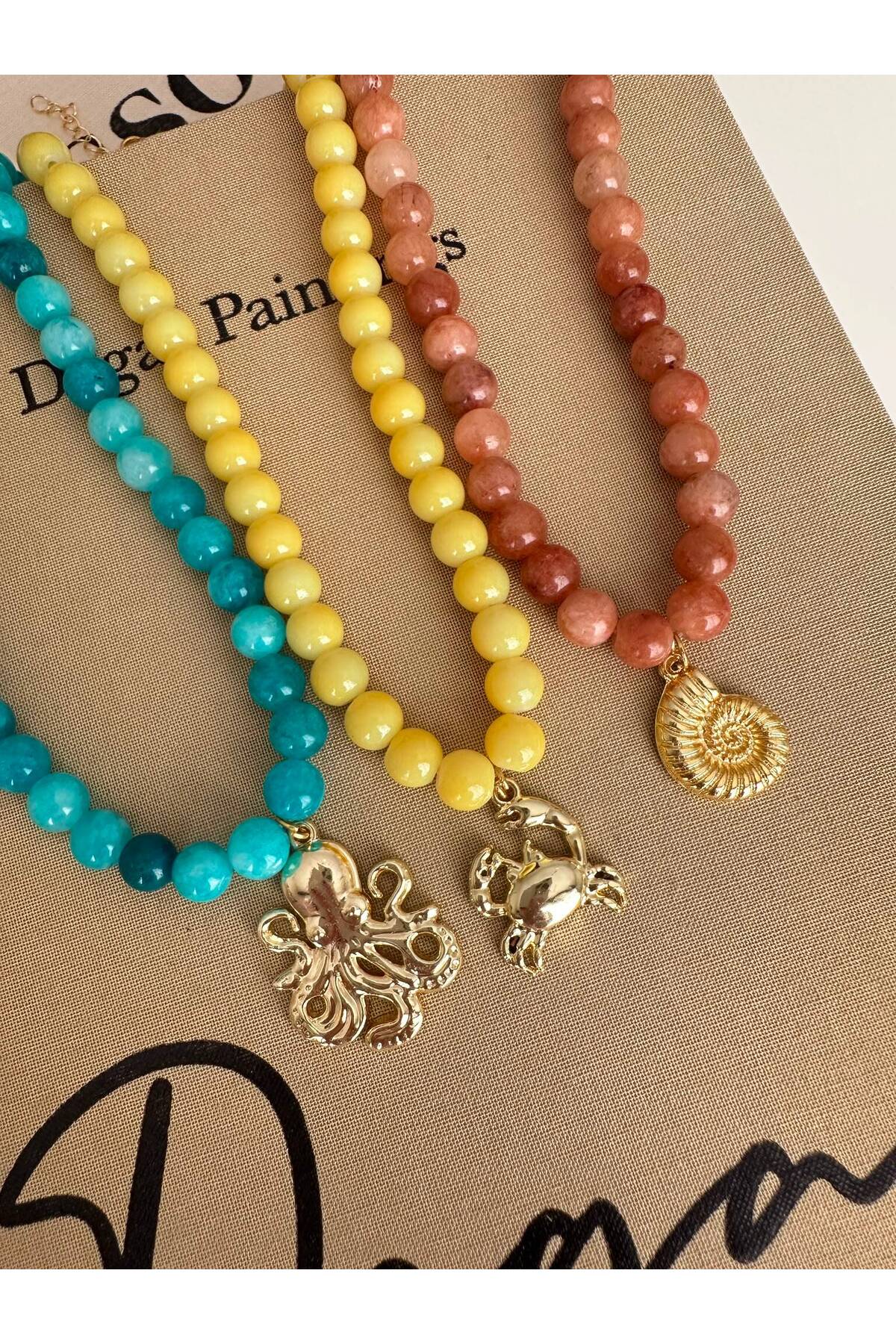 Ahtapot Charm Mavi Yazlık Doğal Taş Boncuk Kadın Kolye - Detay Görseli 3