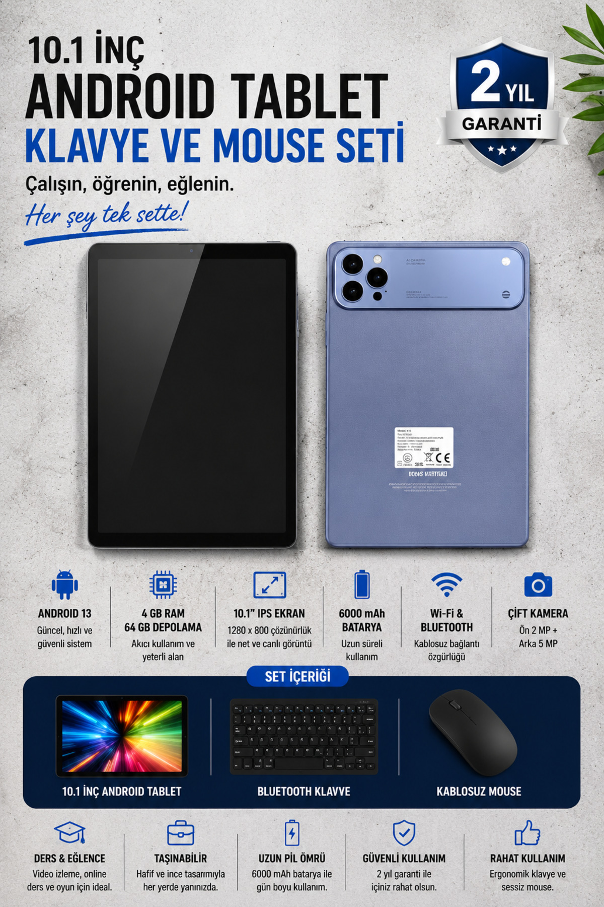 ÖZDELMARKT 10.1 İnç Android Tablet 8 GB RAM ve 256 GB Depolama Alanı