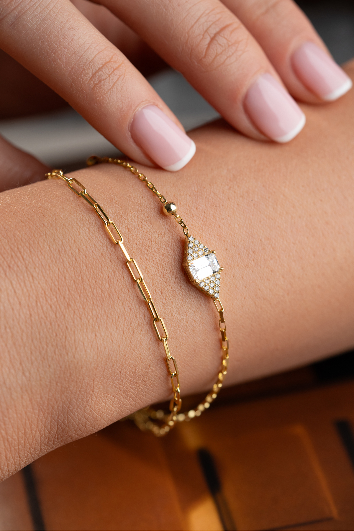 beonejewelry 925 Ayar Gümüş Baget Taşlı Mekik Çiftli Bileklik