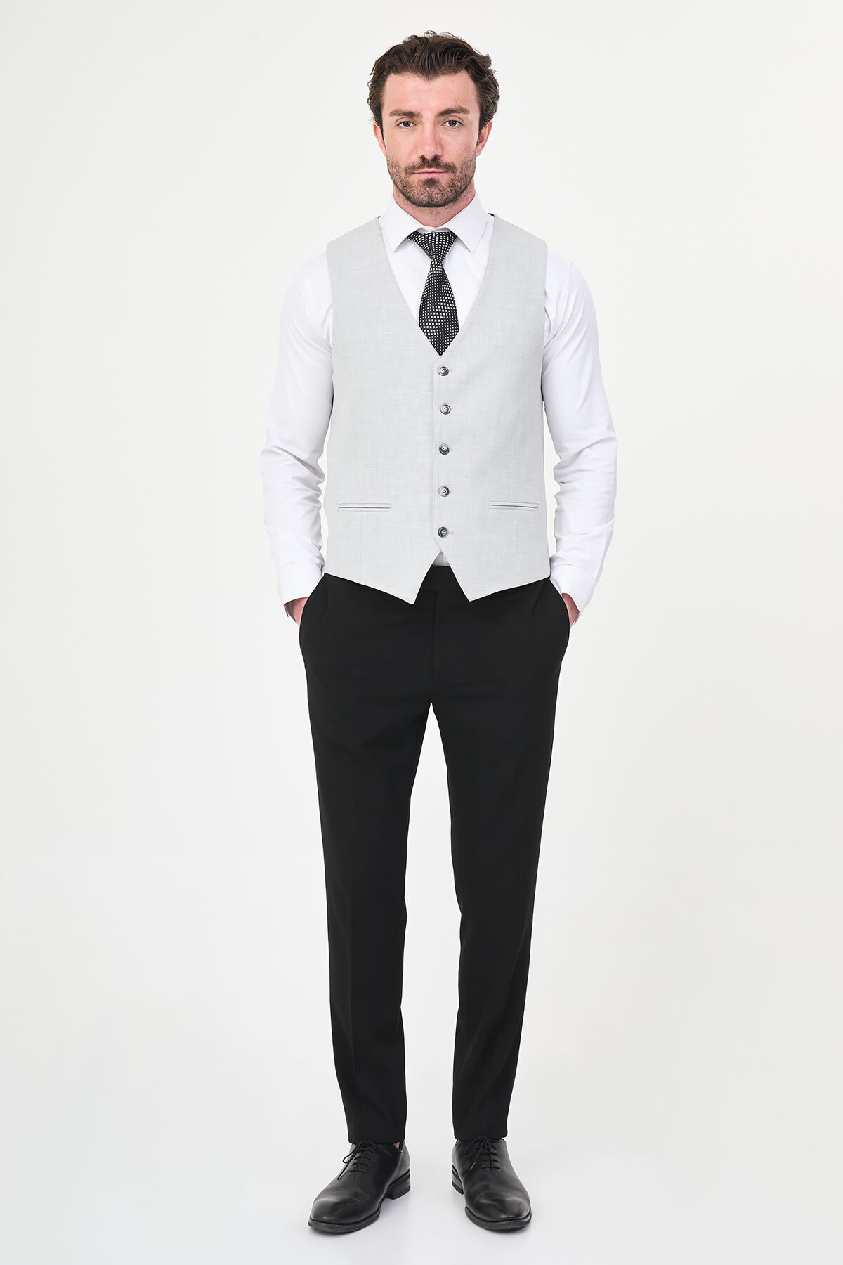 Mcr Dokulu Slim Fit Klasik Erkek Yelek Gri - 40961.26Y görsel 3