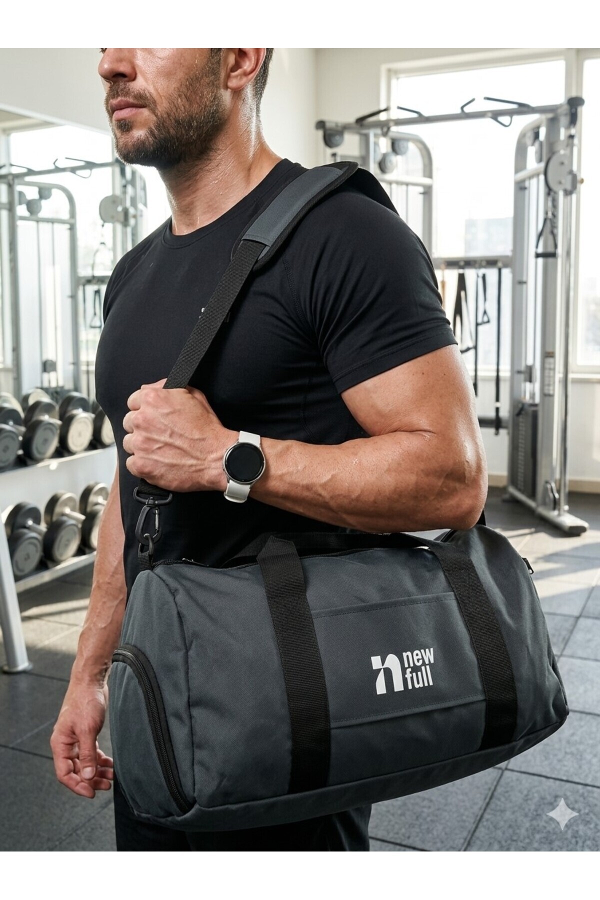 NEWFULL SPORT AYAKKABI BÖLMELİ ASTARLI SU GEÇİRMEZ SEYAHAT VE SPOR ÇANTASI-ORTA BOY görsel 4