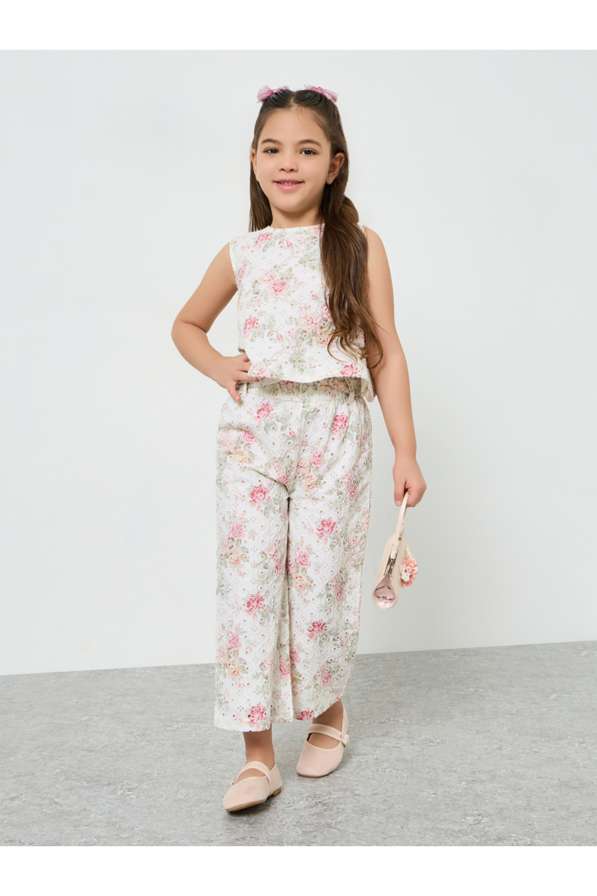 Styli Girls Floral Embroidered Cotton Top and Pants Set