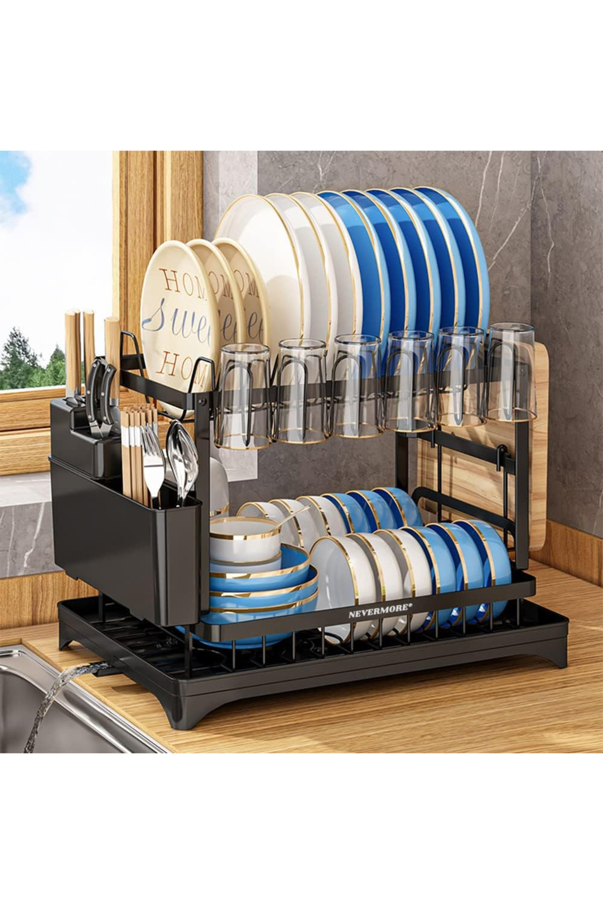 OricareFain Automatic dish drainer, 2 levels, elegant dryer, cutlery and glas...