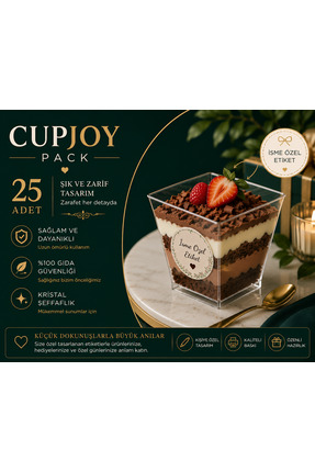 CupJoy Prizma Tatlı Kabı 200cc 25 Adet Şeffaf Magnolia Kabı Tatlı Sunum Kabı ...